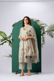 Petals & Weaves Beige Viscose Cotton Stitched Suit Sets