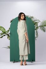 Load image into Gallery viewer, Petals &amp; Weaves Beige Viscose Cotton Stitched Suit Sets
