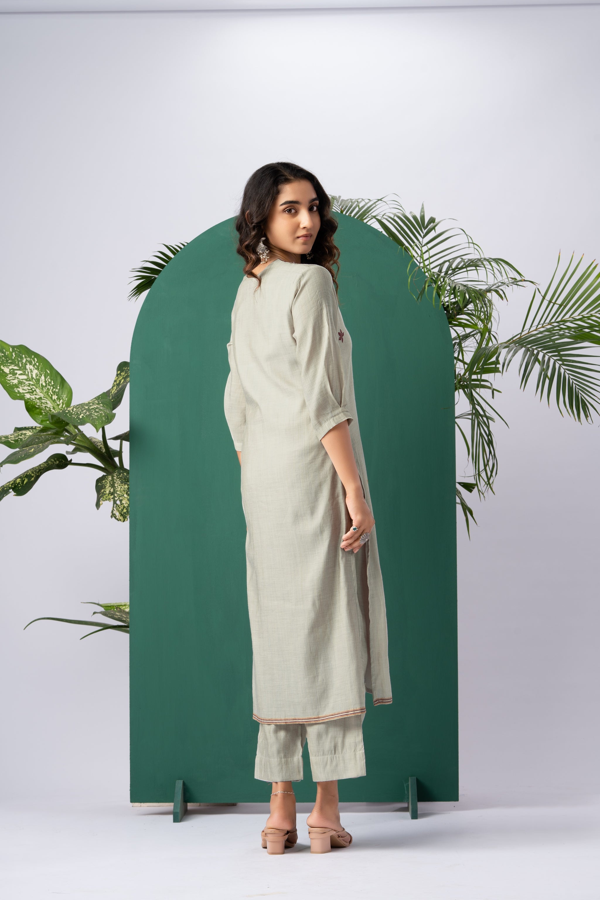 Petals & Weaves Beige Viscose Cotton Stitched Suit Sets