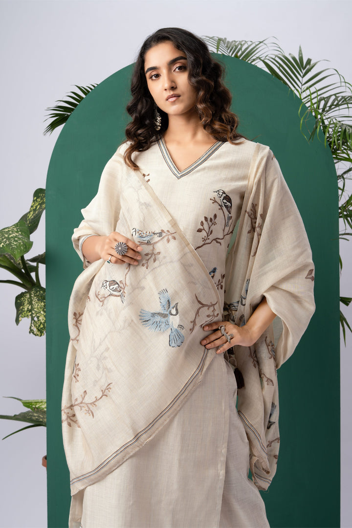 Canvas Chic Beige Viscose Cotton Stitched Suit Sets