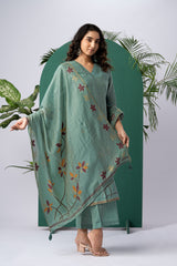 Petals & Weaves Teal Viscose Cotton Stitched Suit Sets
