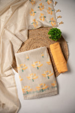 Load image into Gallery viewer, Ivory Aura Beige &amp; Mustard Cotton Unstitched Suit Set
