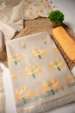 Load image into Gallery viewer, Ivory Aura Beige &amp; Mustard Cotton Unstitched Suit Set
