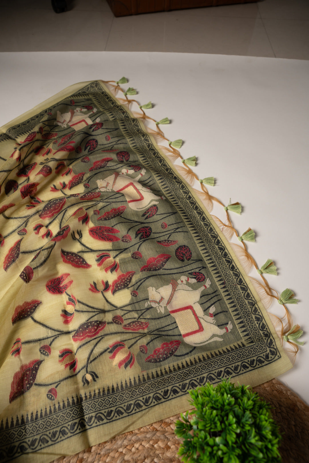 Celestial Cotton Green Jamdani Muga Cotton Unstitched Suit Set