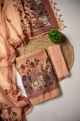Celestial Cotton Peach Jamdani Muga Cotton Unstitched Suit Set