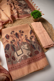 Celestial Cotton Peach Jamdani Muga Cotton Unstitched Suit Set