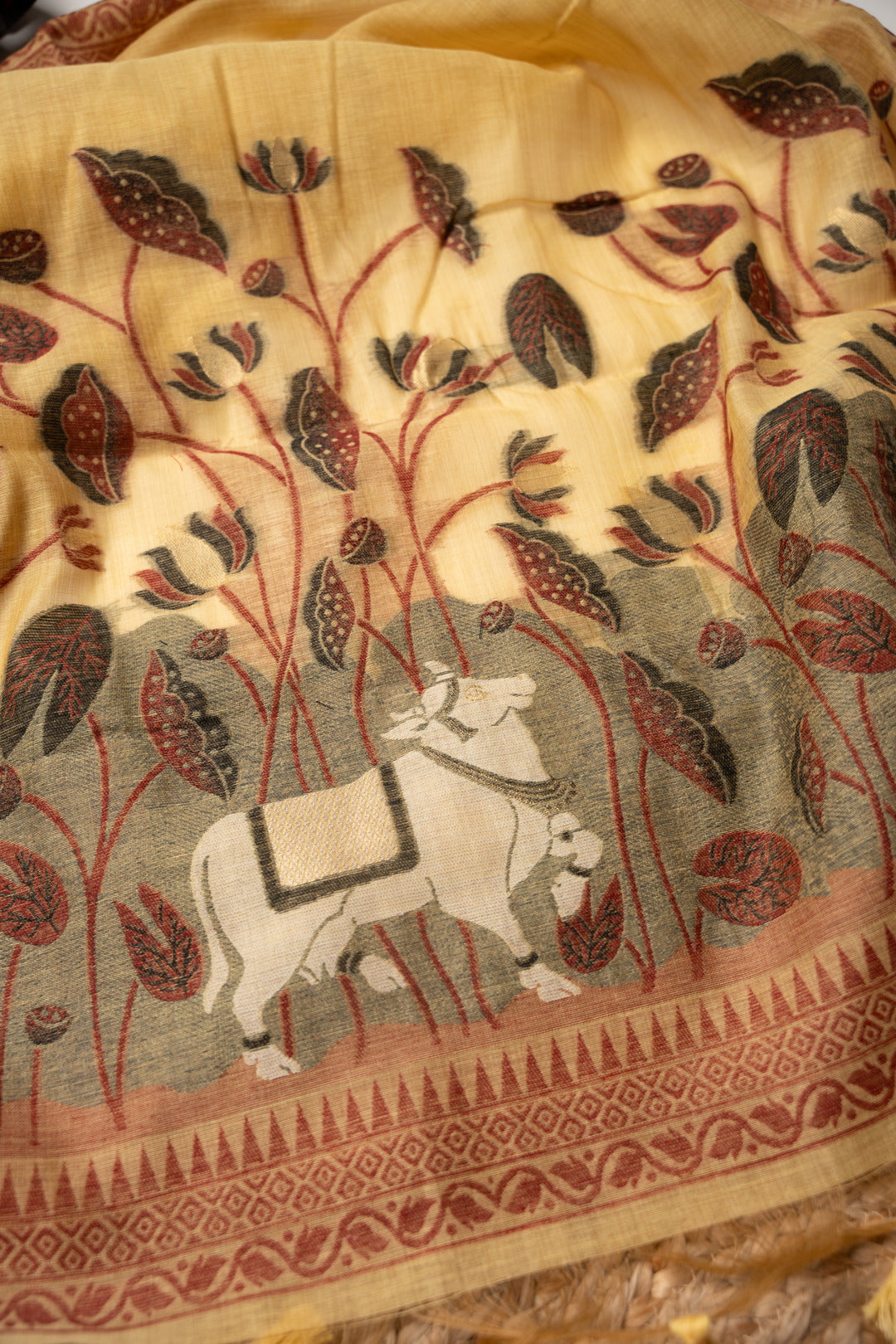 Celestial Cotton Yellow Jamdani Muga Cotton Unstitched Suit Set