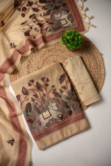 Celestial Cotton Beige Jamdani Muga Cotton Unstitched Suit Set