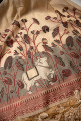 Celestial Cotton Beige Jamdani Muga Cotton Unstitched Suit Set