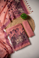 Load image into Gallery viewer, Celestial Cotton Pink Jamdani Muga Cotton Unstitched Suit Set
