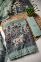 Celestial Cotton Sky Blue Jamdani Muga Cotton Unstitched Suit Set