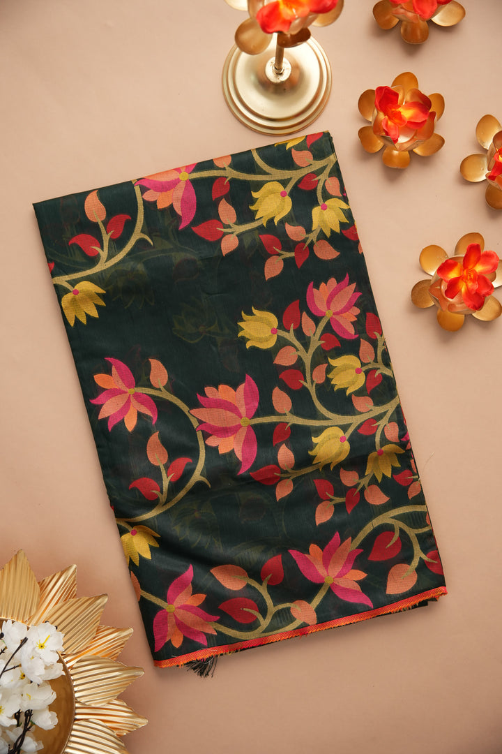 Ghazal Classic Couture Dark Green Cotton Jamdani Saree