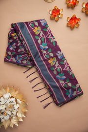 Karvaah Magenta Cotton Jamdani Saree