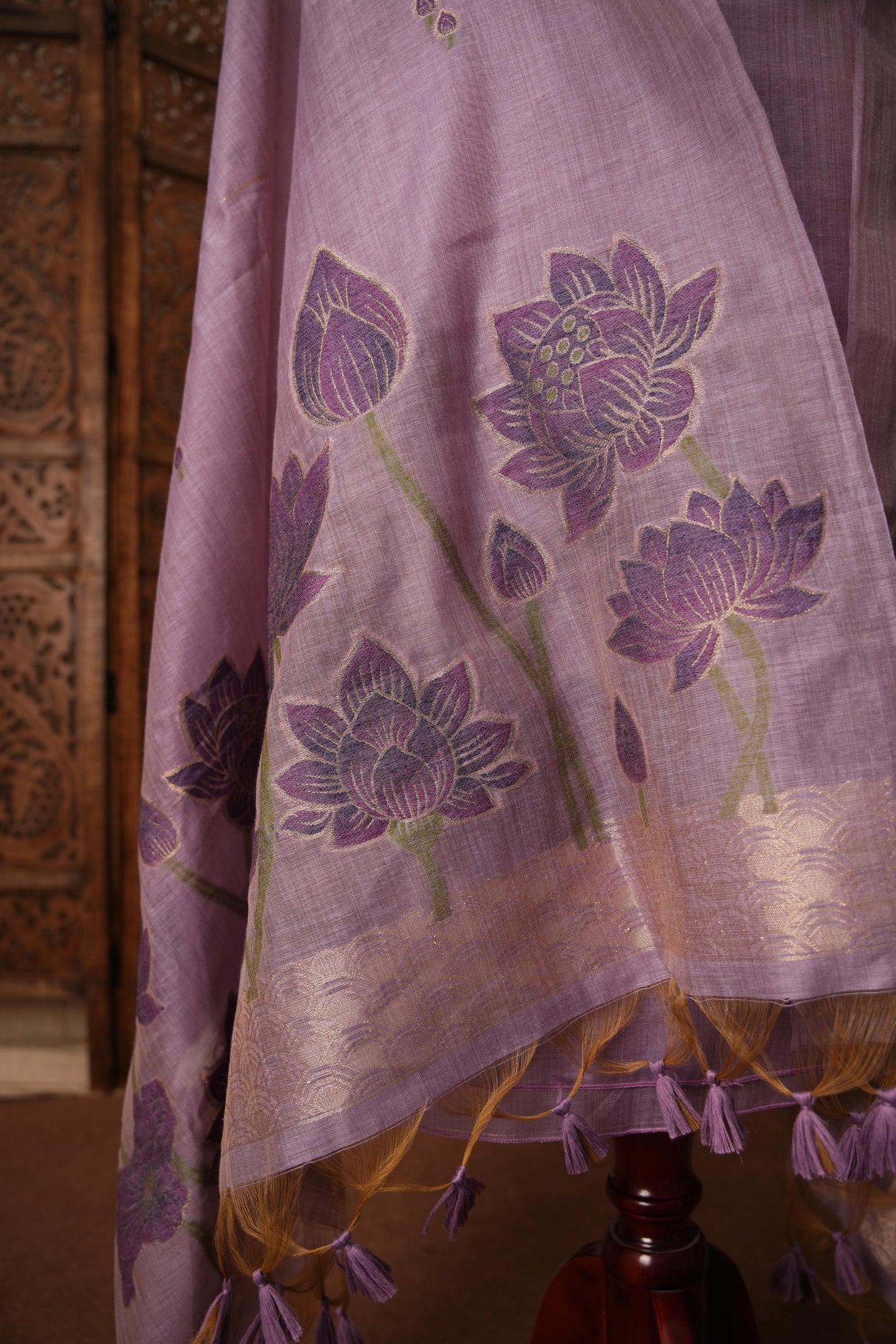 Contemporary Cow Lavender Muga Cotton Jamdani Unstitched Suit Set