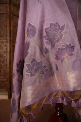 Contemporary Cow Lavender Muga Cotton Jamdani Unstitched Suit Set