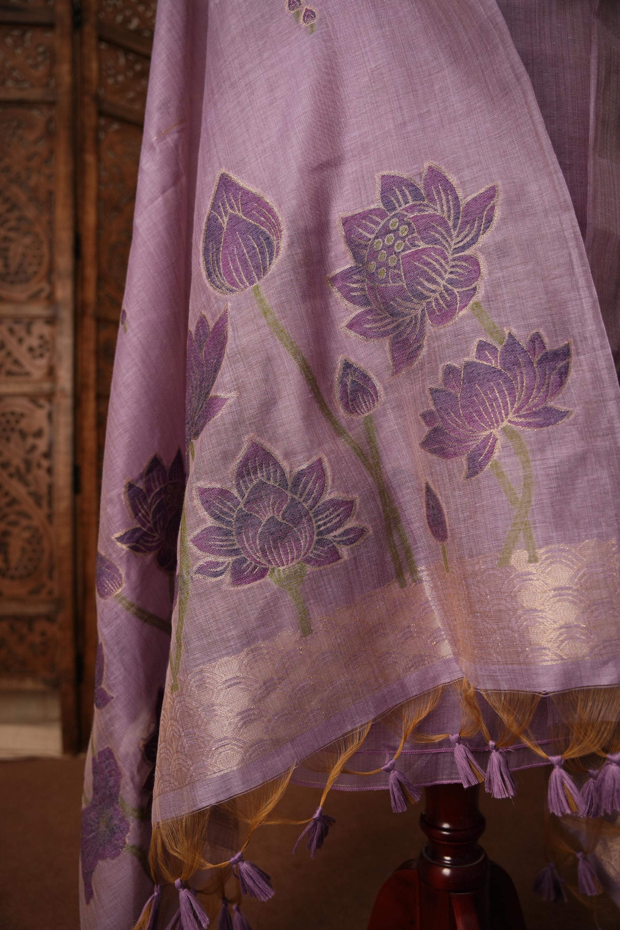 Contemporary Cow Lavender Muga Cotton Jamdani Unstitched Suit Set