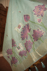 Contemporary Cow Blue Muga Cotton Jamdani Unstitched Suit Set