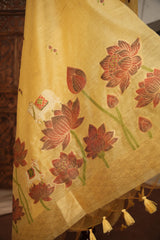 Contemporary Cow Yellow Muga Cotton Jamdani Unstitched Suit Set