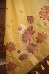 Contemporary Cow Yellow Muga Cotton Jamdani Unstitched Suit Set