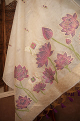 Contemporary Cow Beige Muga Cotton Jamdani Unstitched Suit Set