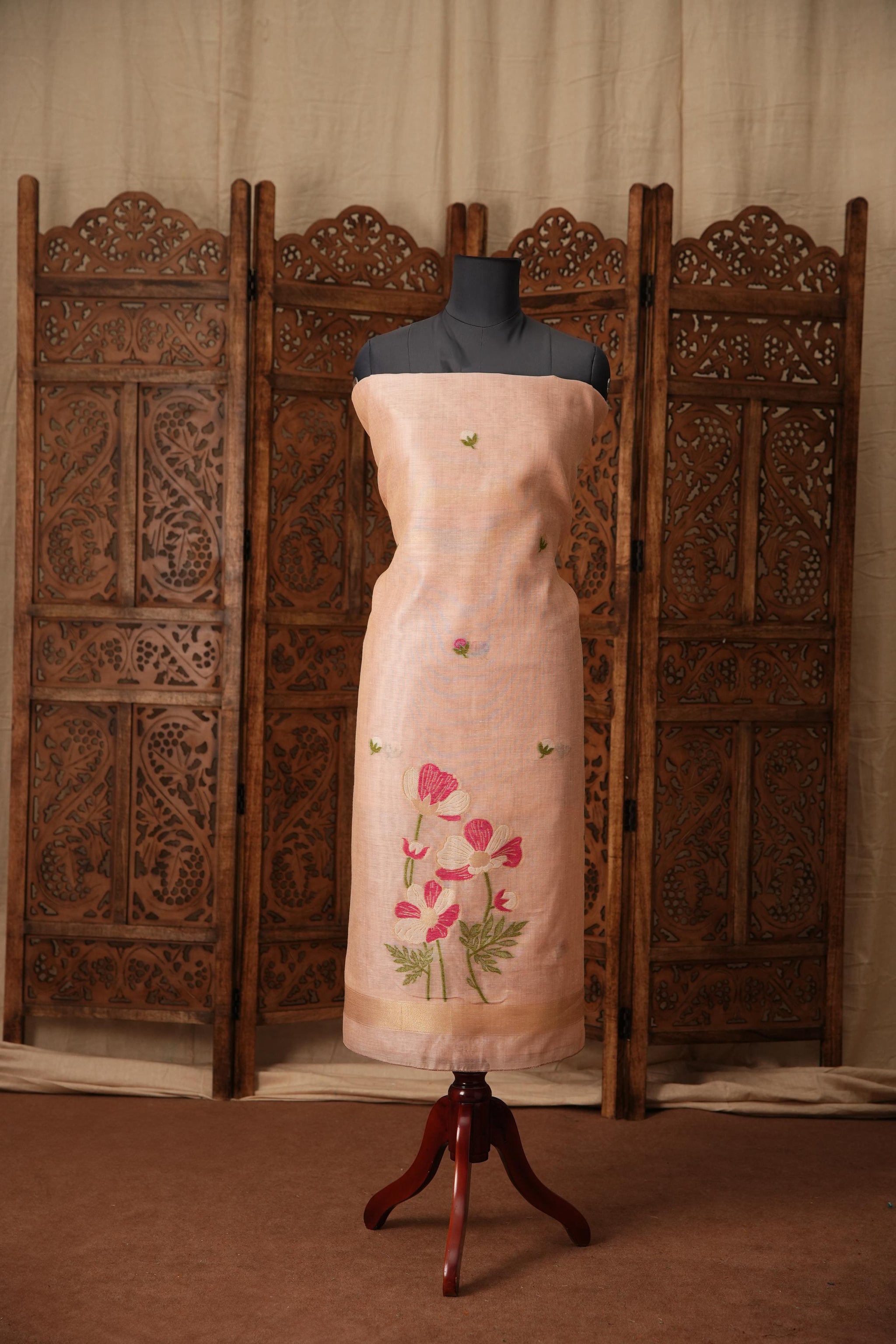 Bovine Chic Pink Muga Cotton Jamdani Unstitched Suit Set