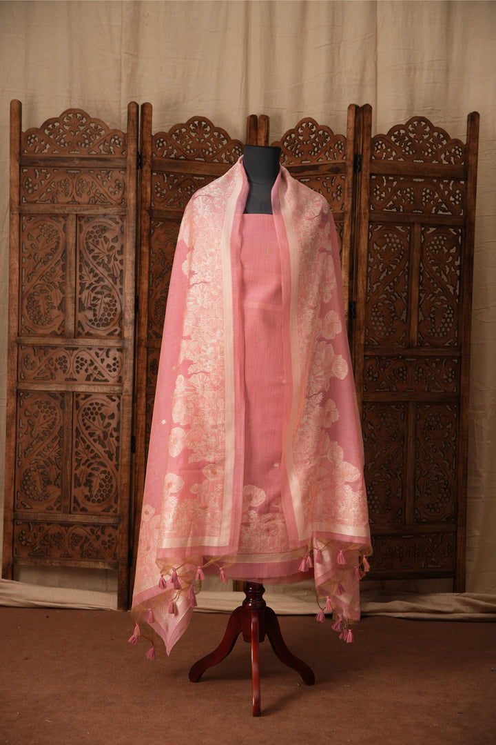 Simply Chic Pink Muga Cotton Jamdani Unstitched Suit Set