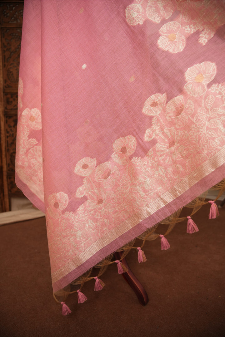 Simply Chic Pink Muga Cotton Jamdani Unstitched Suit Set