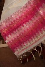 Load image into Gallery viewer, Everyday Elegance White &amp; Pink Muga Cotton Unstitched Suit Set
