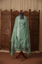 Load image into Gallery viewer, Midnight Bloom Sky Blue Muga Cotton Unstitched Suit Set
