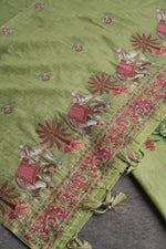 Load image into Gallery viewer, Velour Vignettes Green Cotton Unstitched Suit Set
