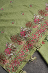 Velour Vignettes Green Cotton Unstitched Suit Set