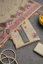 Load image into Gallery viewer, Velour Vignettes Beige Cotton Unstitched Suit Set
