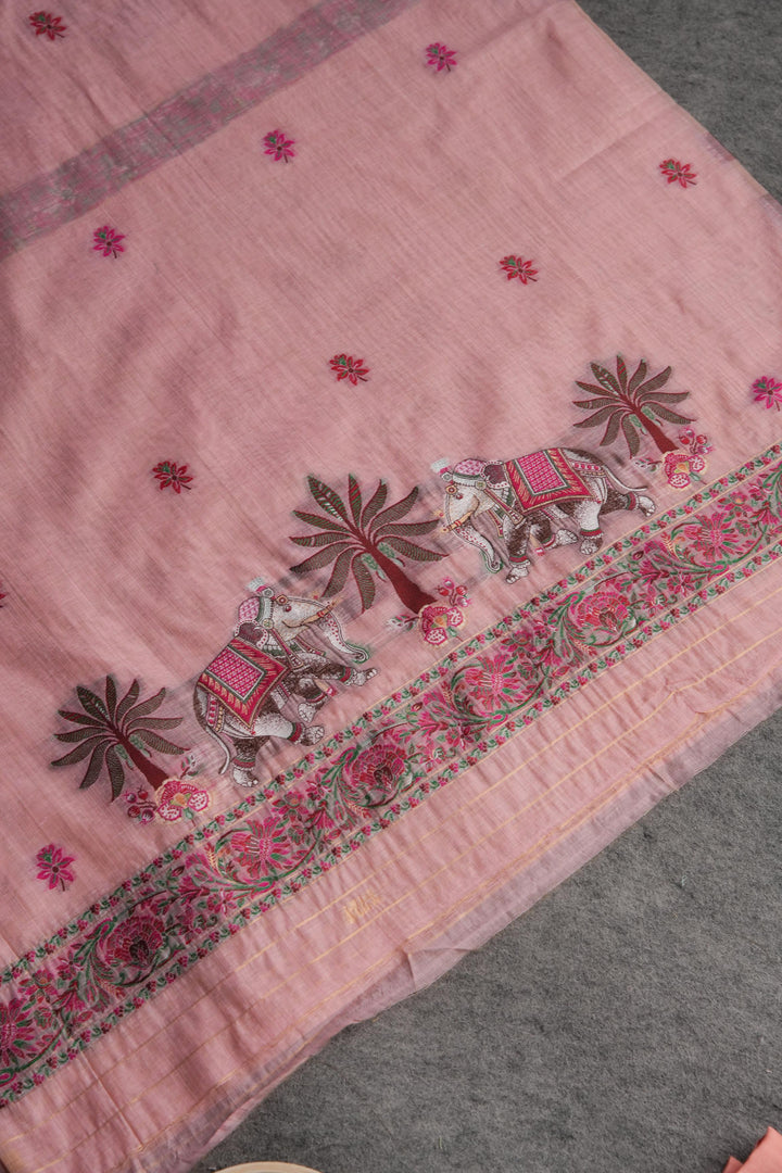 Velour Vignettes Pink Cotton Unstitched Suit Set