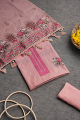 Velour Vignettes Pink Cotton Unstitched Suit Set