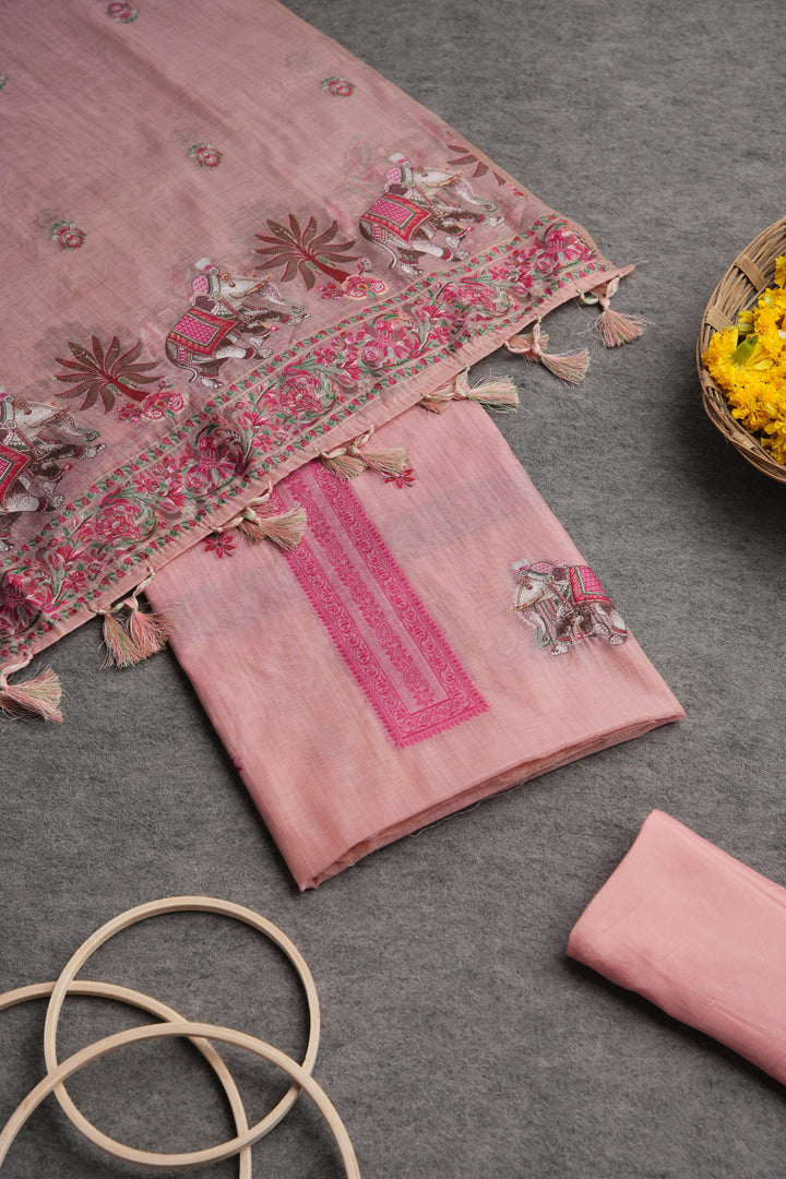 Velour Vignettes Pink Cotton Unstitched Suit Set