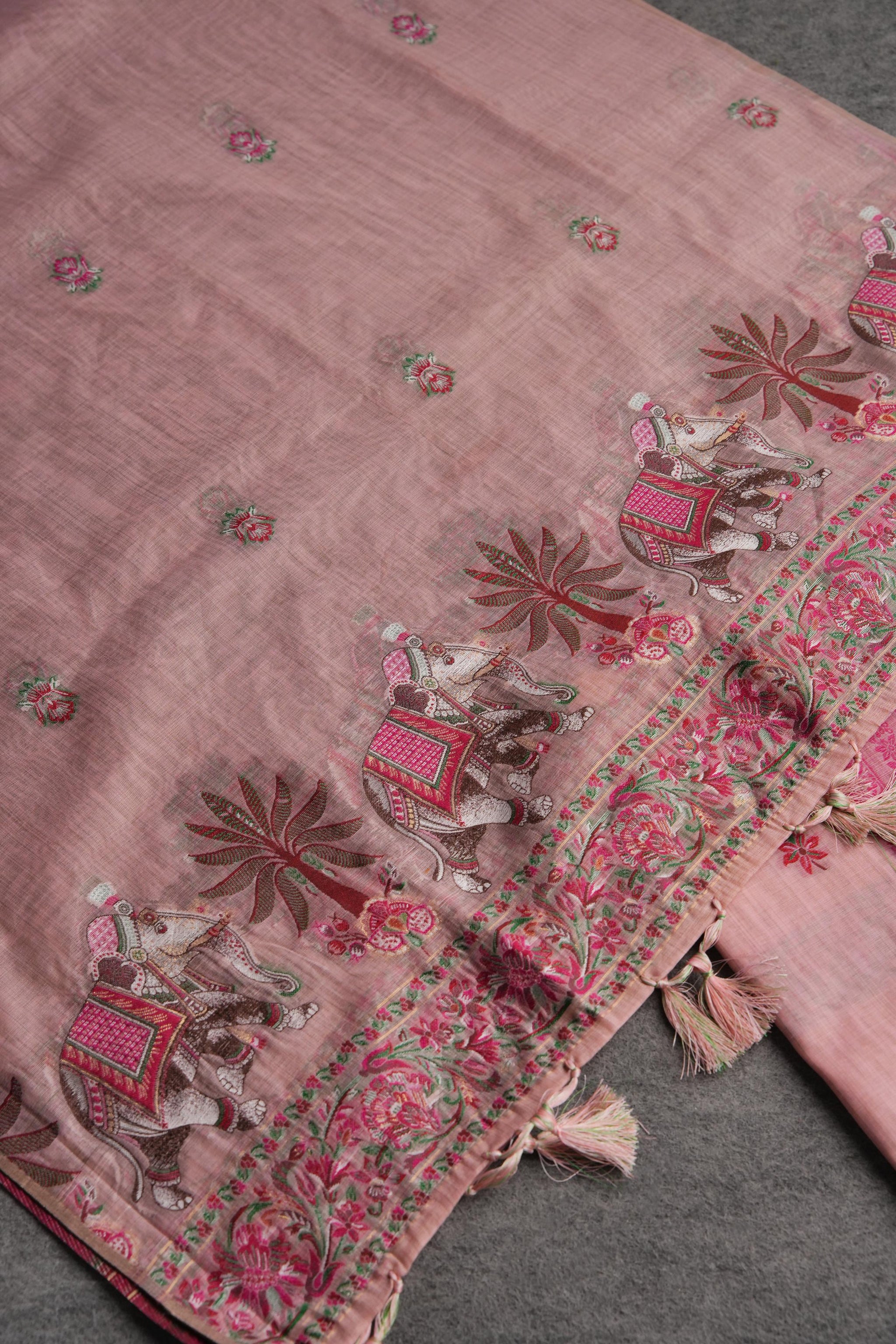 Velour Vignettes Pink Cotton Unstitched Suit Set