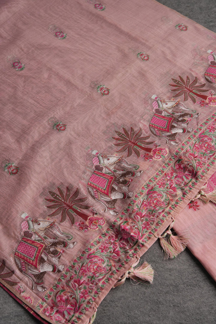Velour Vignettes Pink Cotton Unstitched Suit Set