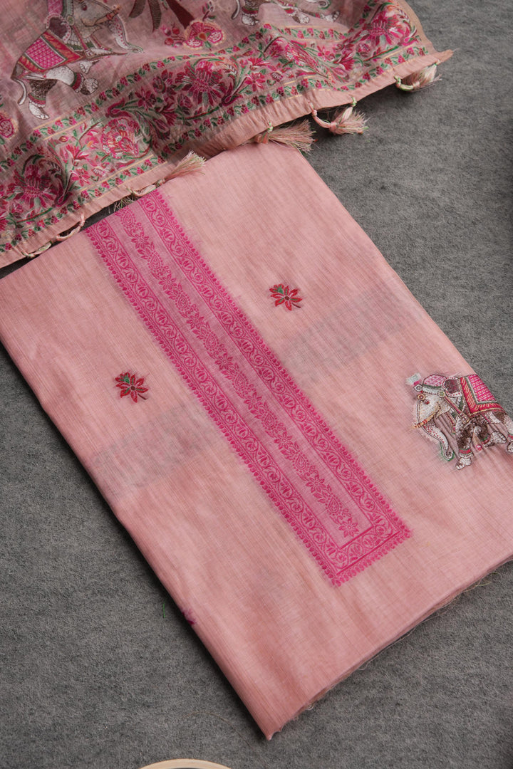 Velour Vignettes Pink Cotton Unstitched Suit Set