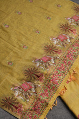 Velour Vignettes Yellow Cotton Unstitched Suit Set