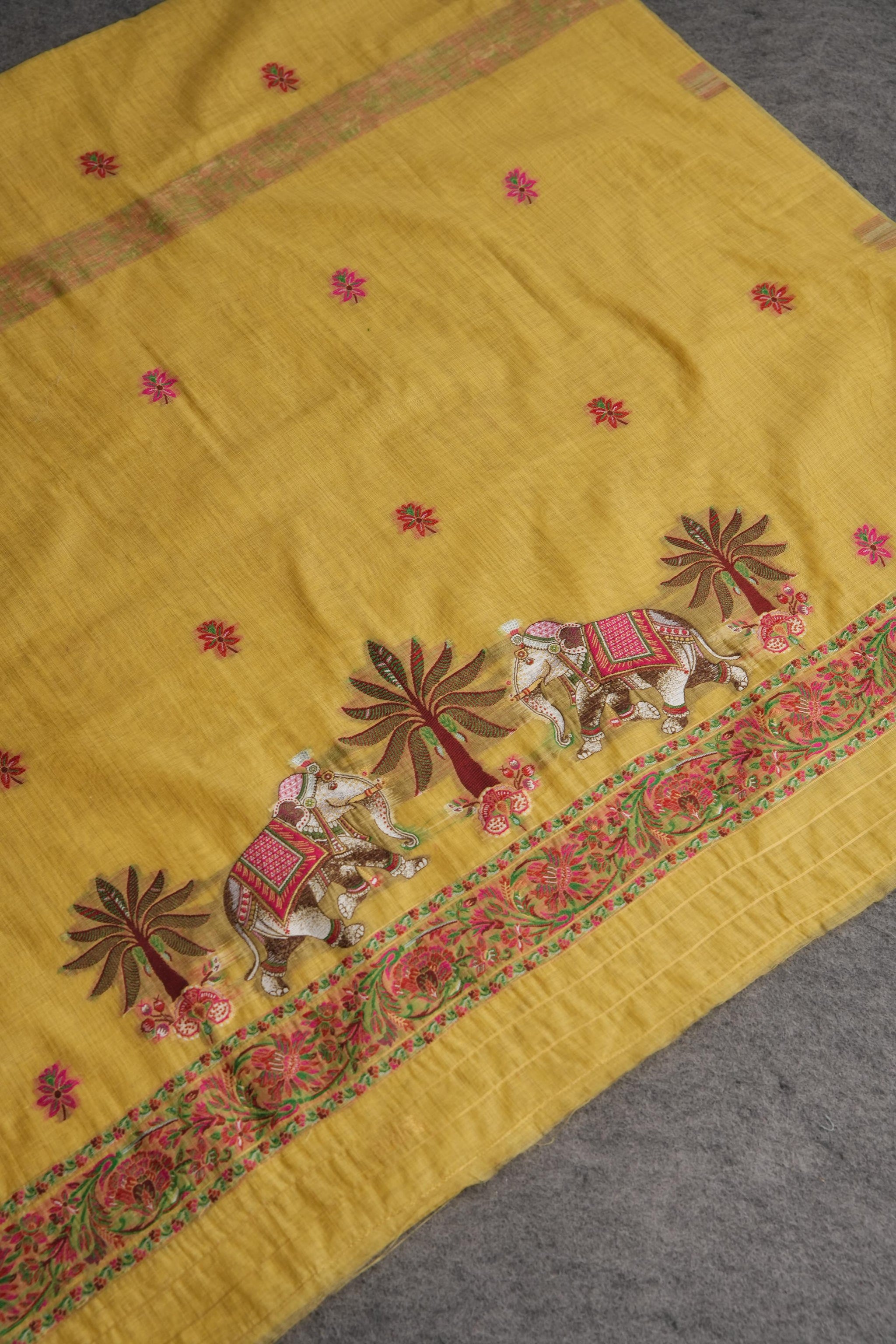 Velour Vignettes Yellow Cotton Unstitched Suit Set