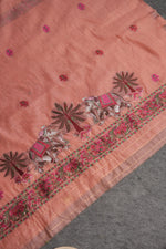 Load image into Gallery viewer, Velour Vignettes Peach Cotton Unstitched Suit Set
