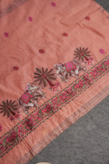 Velour Vignettes Peach Cotton Unstitched Suit Set