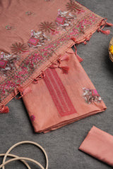 Velour Vignettes Peach Cotton Unstitched Suit Set