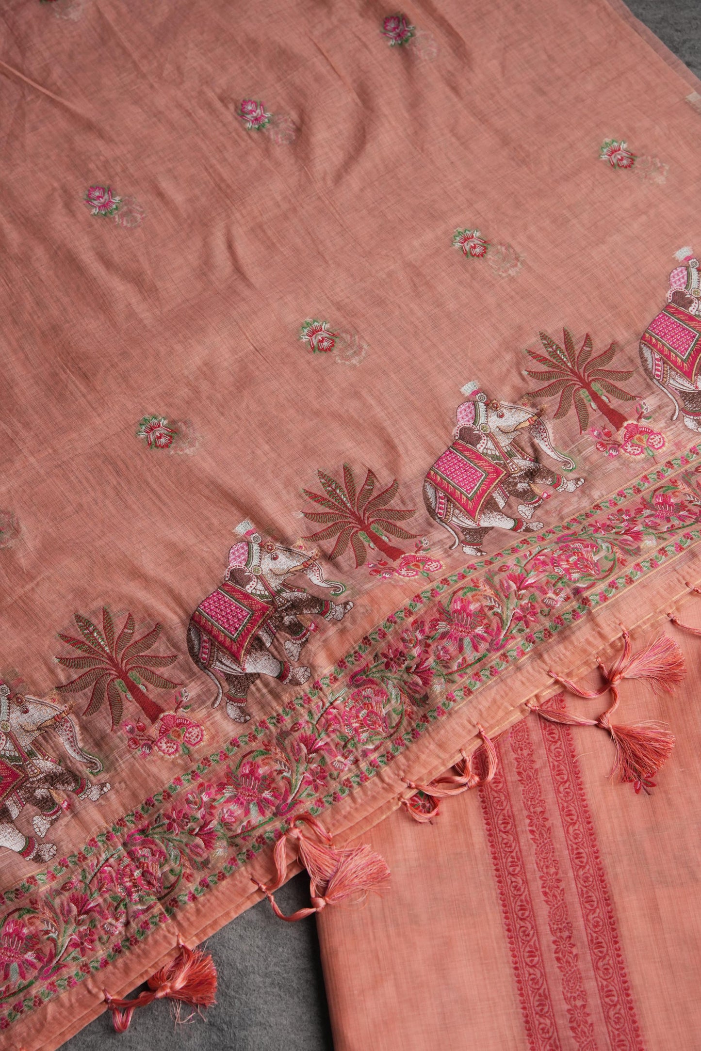 Velour Vignettes Peach Cotton Unstitched Suit Set