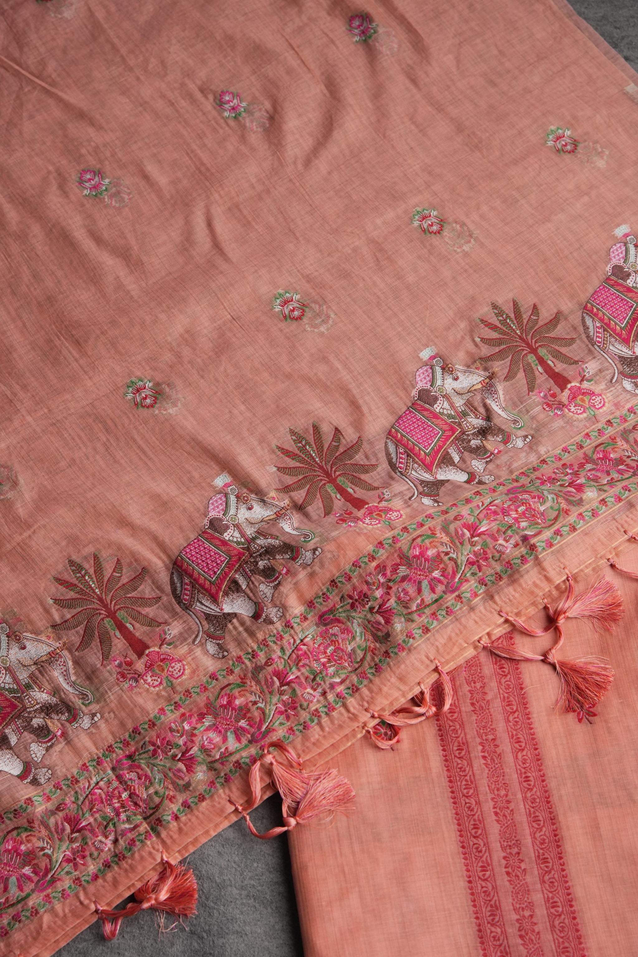 Velour Vignettes Peach Cotton Unstitched Suit Set