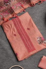 Load image into Gallery viewer, Velour Vignettes Peach Cotton Unstitched Suit Set
