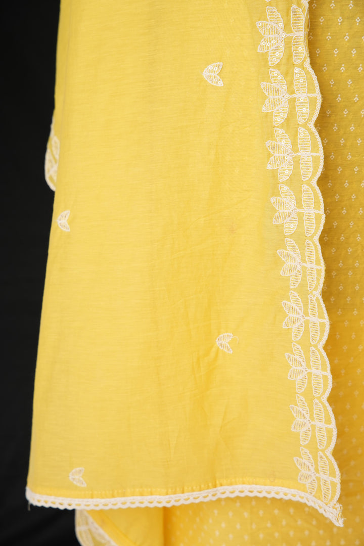 Threaded Echoes Yellow Viscose Chanderi Unstitched Suit Set