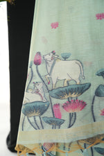 Load image into Gallery viewer, Contemporary Florals Sky Blue Muga Cotton Pichwai Jamdani Unstitched Suit Set
