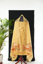 Load image into Gallery viewer, Contemporary Florals Yellow Muga Cotton Pichwai Jamdani Unstitched Suit Set
