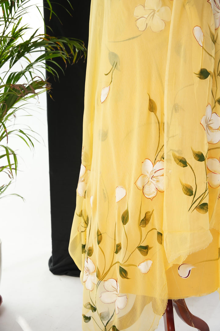 Rustic Bloom Yellow Cotton Hand Block Printed Unstitched Suit Set